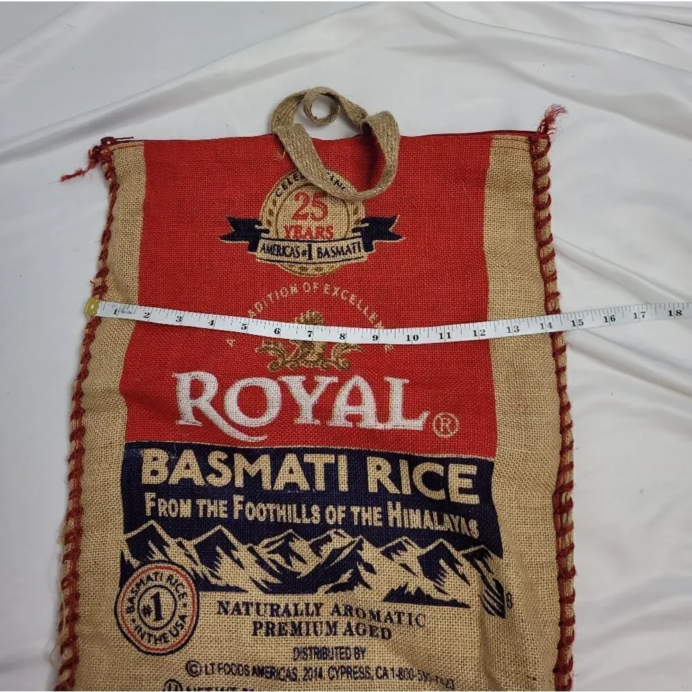 UPCYCLED Basmati rice bag‎ tote with zipper closure burlap shopping